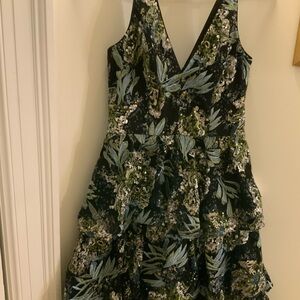 Dress the Population Black and Green Sequin Midi Dress